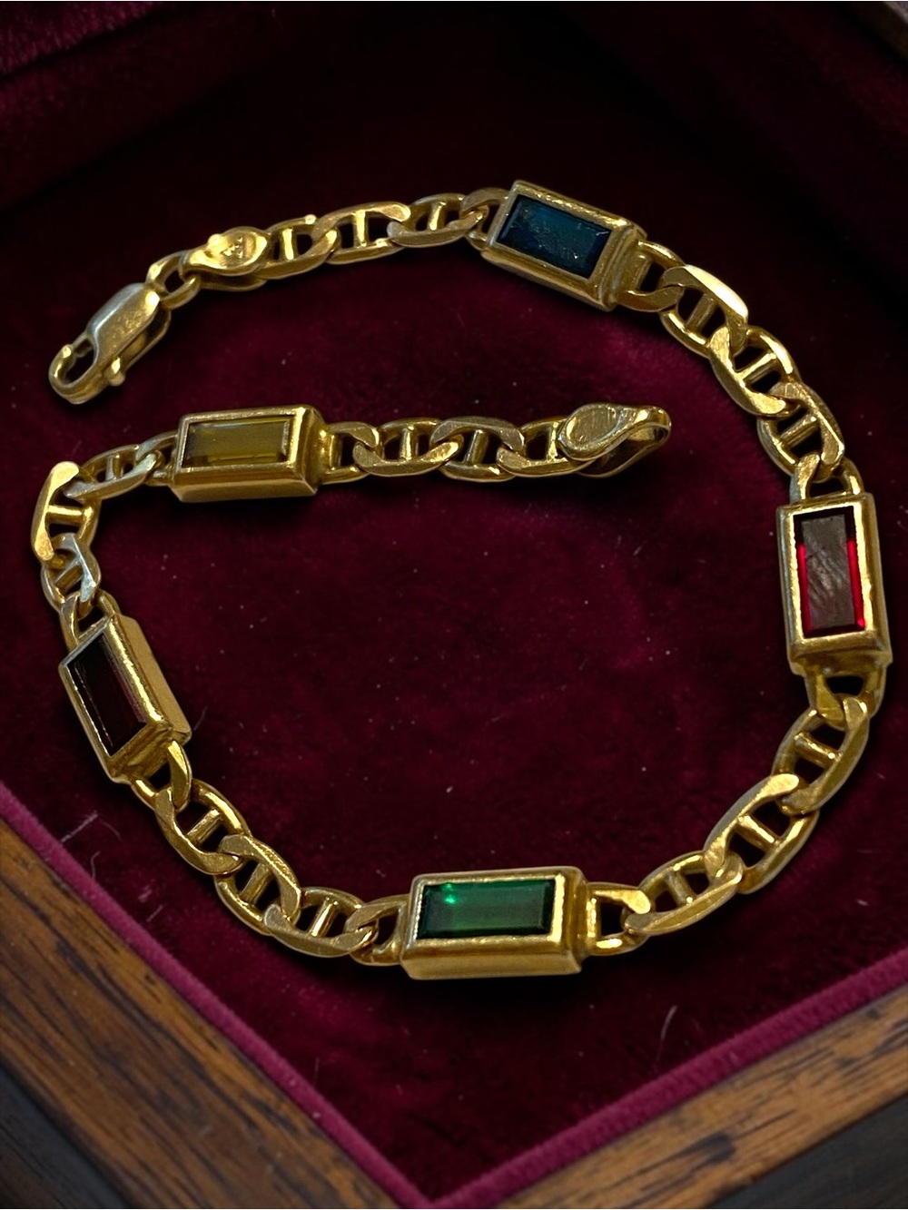 Estate 14K Italian Yellow Gold Multi-Color Gemstone Mariner Link 7.25” Bracelet! - Picture 8 of 16